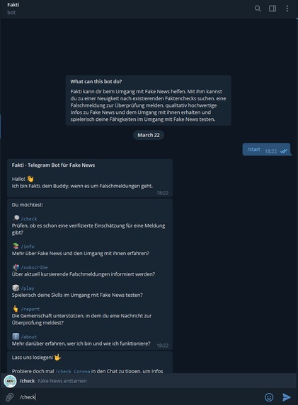 Fakti - Telegram Bot zur Fake News Erkennung – screenshot 2