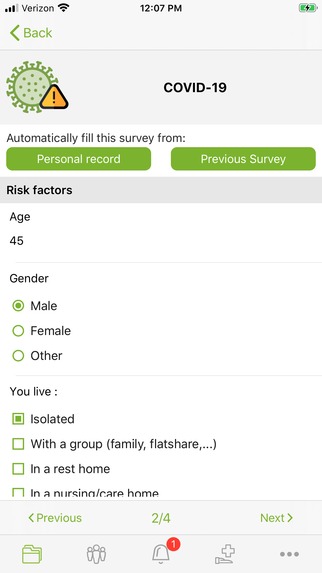 Risk stratification patient dashboard updated by patients  – screenshot 2