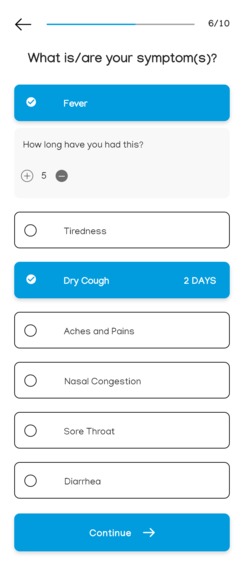 COVID-19 self report – screenshot 1