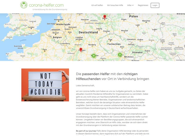 Corona-Helfer.com (Volunteering platform) – screenshot 1
