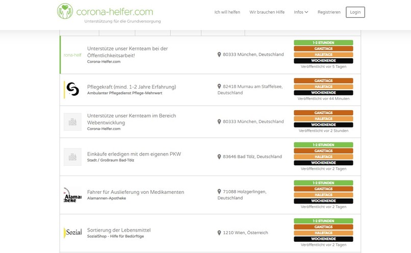 Corona-Helfer.com (Volunteering platform) – screenshot 2