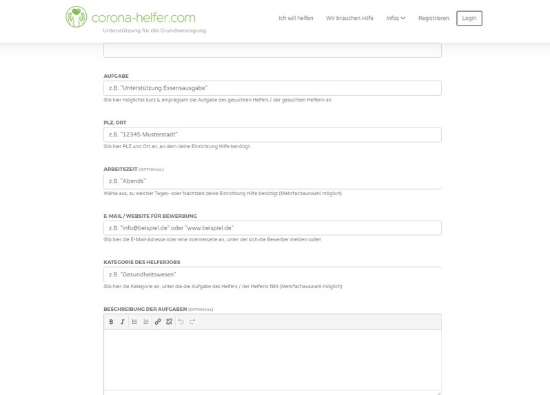 Corona-Helfer.com (Volunteering platform) – screenshot 3