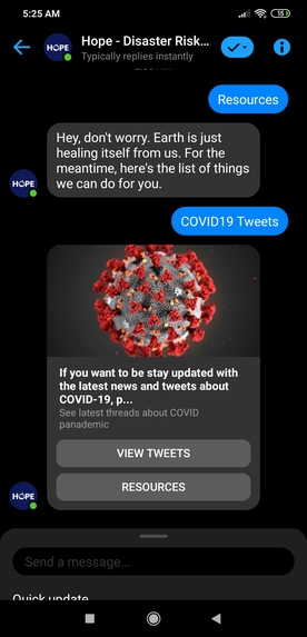 Project Hope: An Informative Messenger Chatbot – screenshot 1