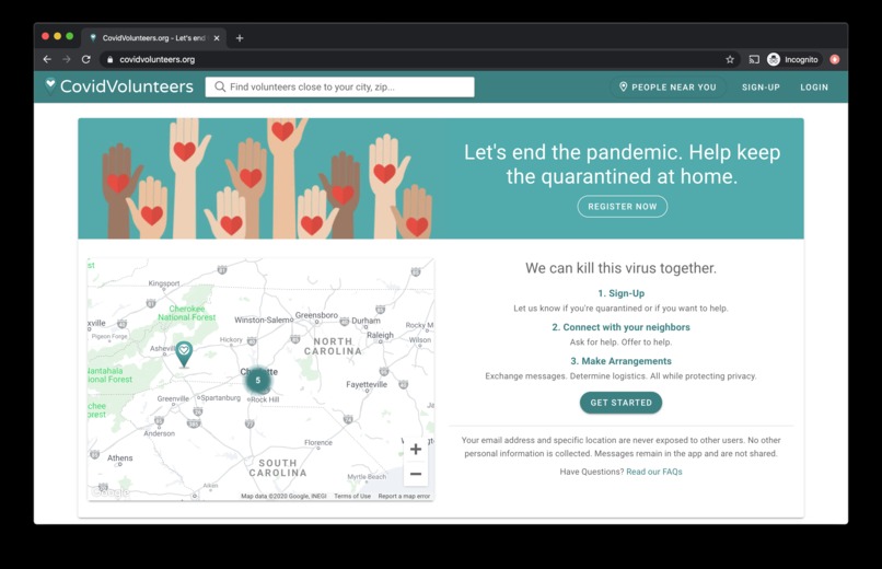 CovidVolunteers.org – screenshot 1