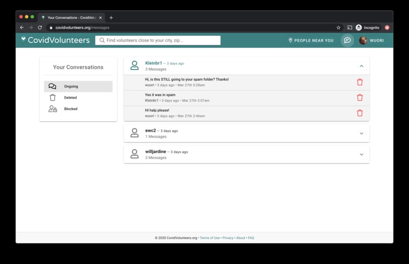 CovidVolunteers.org – screenshot 2