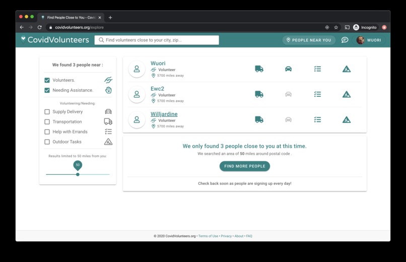 CovidVolunteers.org – screenshot 3