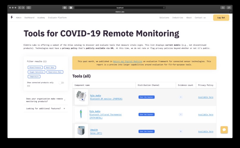 Remote monitoring to support health during COVID-19 – screenshot 1