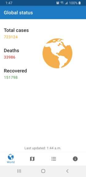 Covid-19 tracker Android – screenshot 1