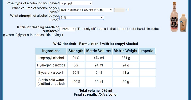 Hand Sanitizer Formula Generator – screenshot 1