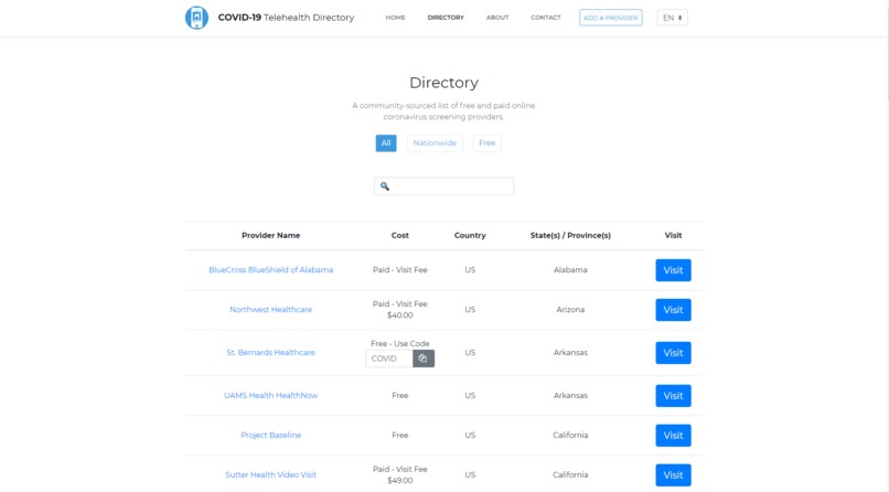 COVID-19 Telehealth Directory – screenshot 1