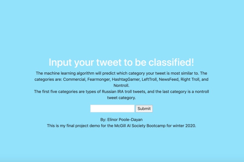 Troll Tweet Classifier – screenshot 1