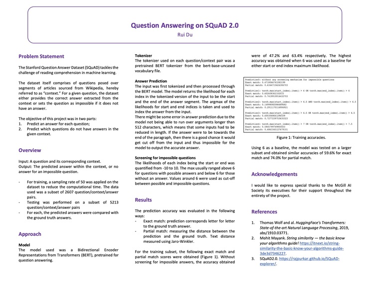 Question Answering on SQuAD 2.0 – screenshot 1