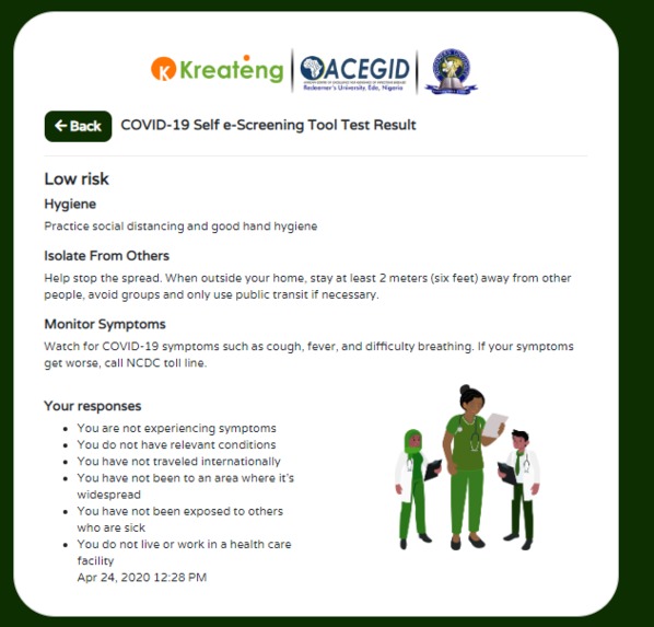 Covid-19 Self E-screening tool – screenshot 3