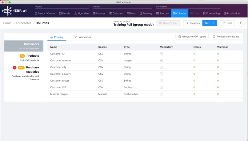 iERP.ai sales forecasting with Corona – screenshot 3