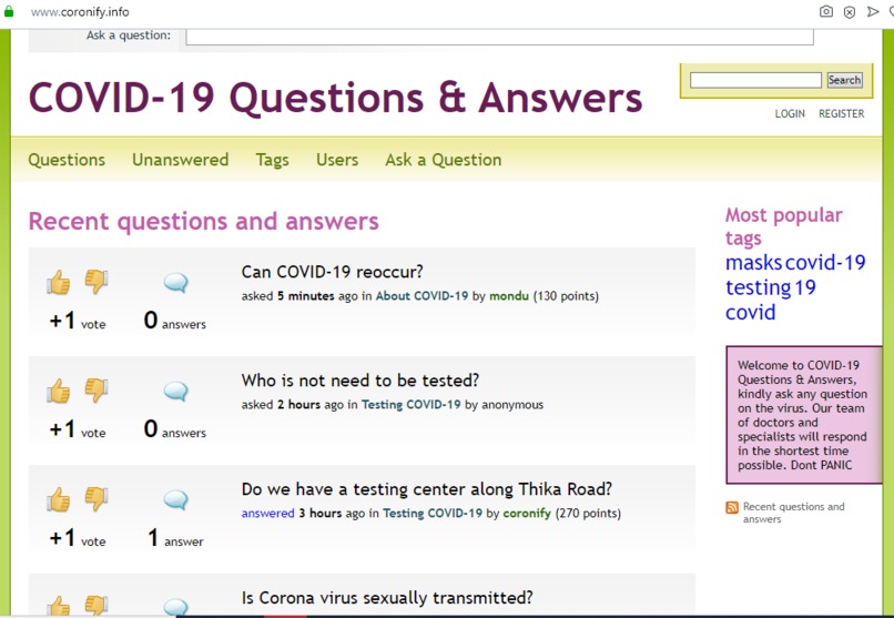 COVID-19 Questions and Answers Platform – screenshot 1