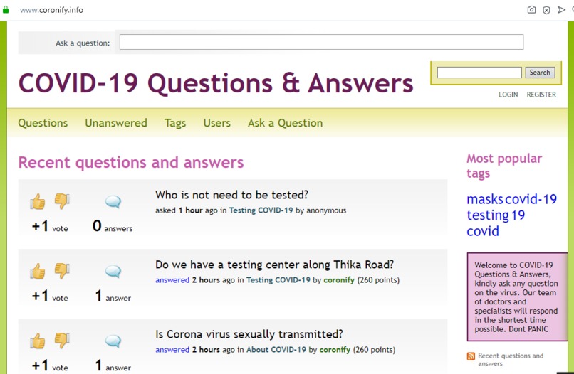 COVID-19 Questions and Answers Platform – screenshot 2