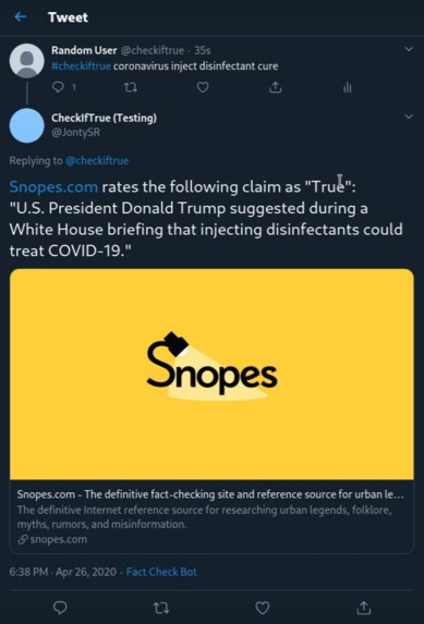 Fact Checking Twitter Bot - @CheckIfTrue – screenshot 3