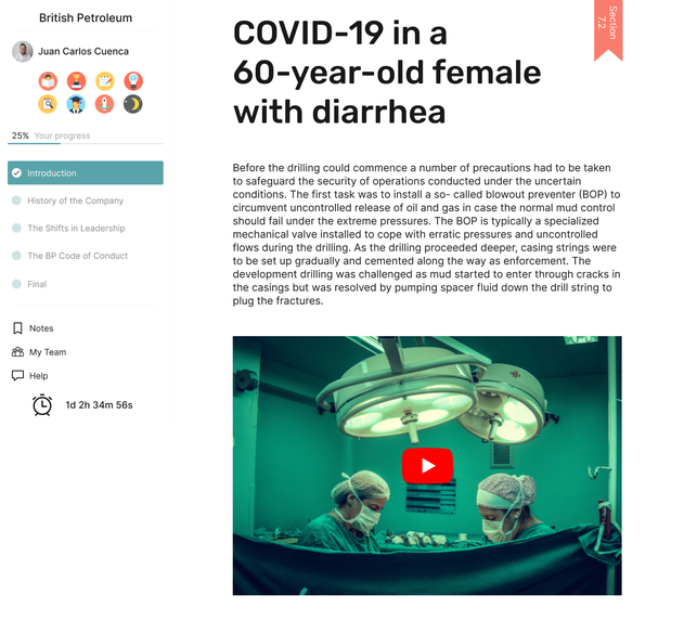 Interactive case studies` platform – screenshot 1