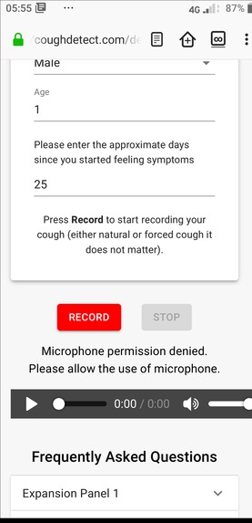 Coughdetect. Fully anonymous COVID-19 test using just coughs – screenshot 4