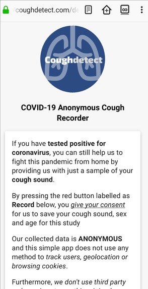Coughdetect. Fully anonymous COVID-19 test using just coughs – screenshot 3
