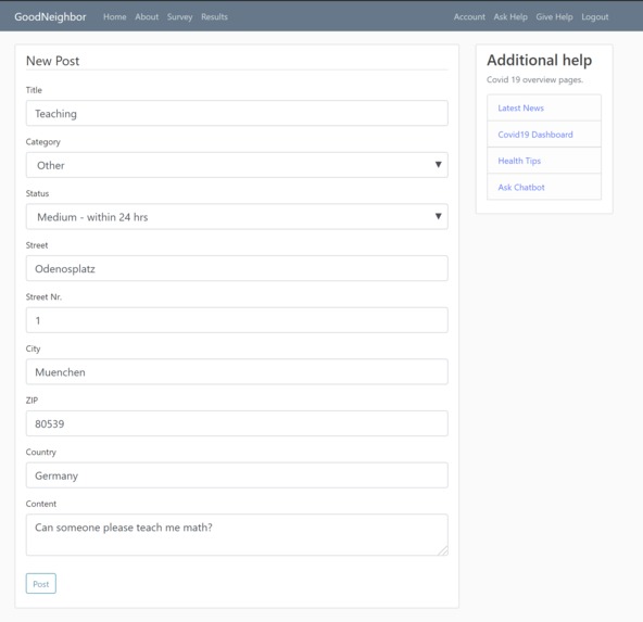 goodNeighbor: Platform to track own symptoms and local help – screenshot 4