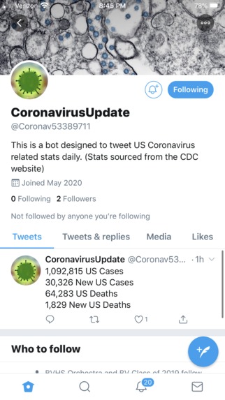 Coronavirus Update Twitter Bot – screenshot 1