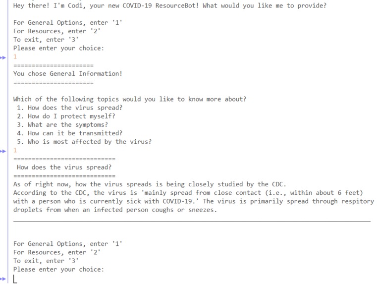 COVID-19 Resource ChatBot – screenshot 1