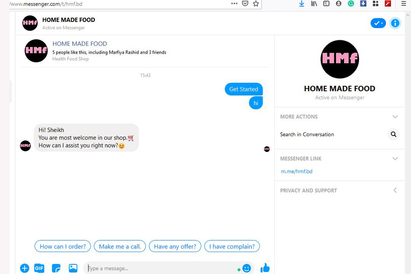 Chatbot for Facebook shop – screenshot 1