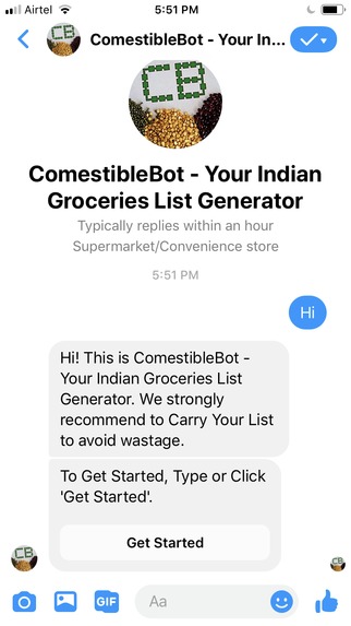 ComestibleBot -  Your Indian Groceries List Generator – screenshot 1