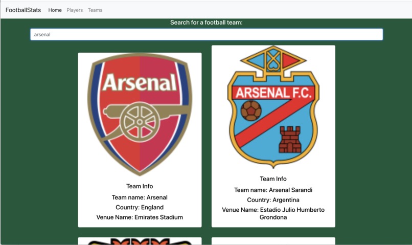 Soccer player search – screenshot 1