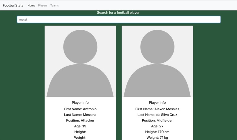Soccer player search – screenshot 3