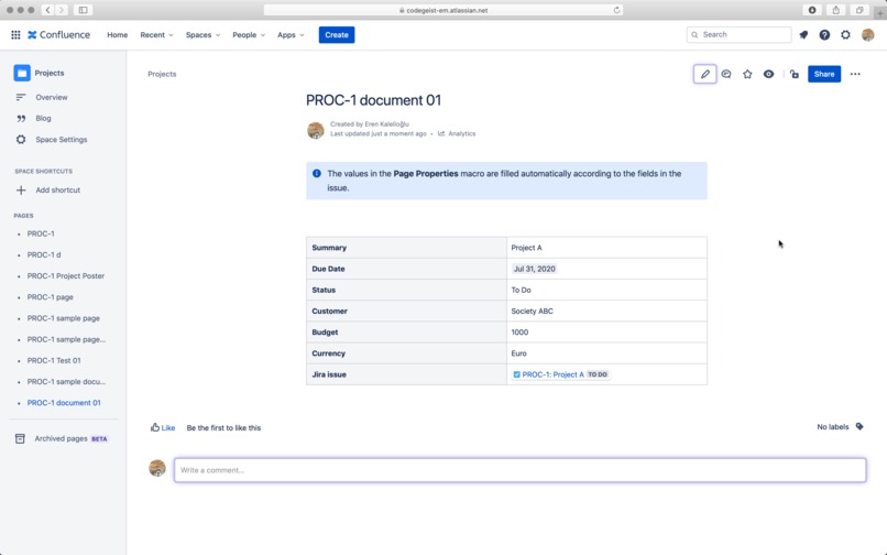 Create Confluence Page – screenshot 3