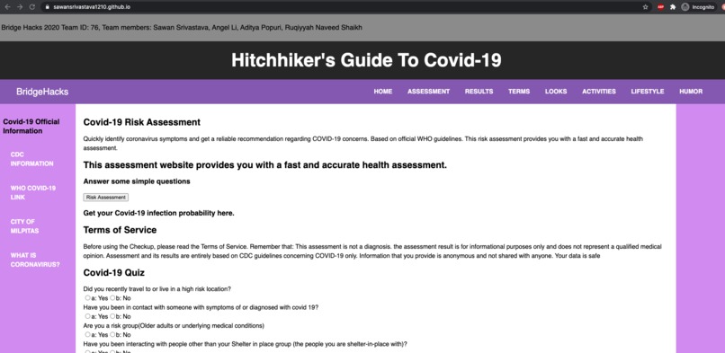 Hitchhiker's Guide To Covid-19, website  – screenshot 1
