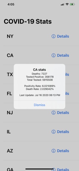 COVID Tracker – screenshot 2