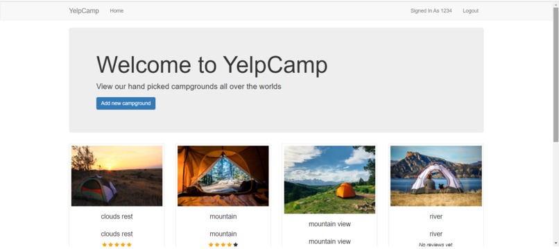 yelpCamp – screenshot 1
