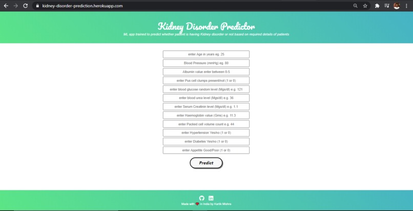 Kidney Disorder Prediction – screenshot 1