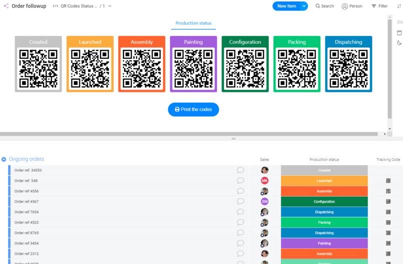 Order and asset tracking in Monday.com with QR Codes – screenshot 1