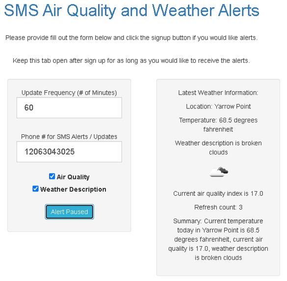 Air Quality SMS Alerts – screenshot 1