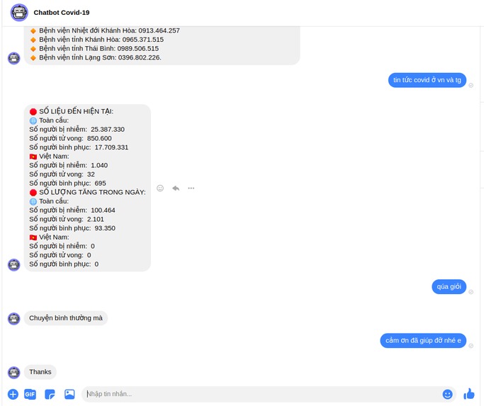 Chatbot Covid-19 – screenshot 1