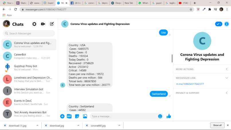 COVID-19 LIVE UPDATES AND HELP TO FIGHT DEPRESSION CHATBOT – screenshot 2