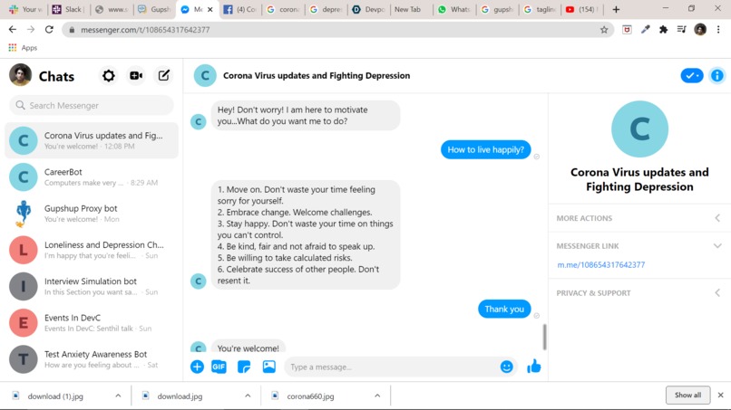 COVID-19 LIVE UPDATES AND HELP TO FIGHT DEPRESSION CHATBOT – screenshot 3