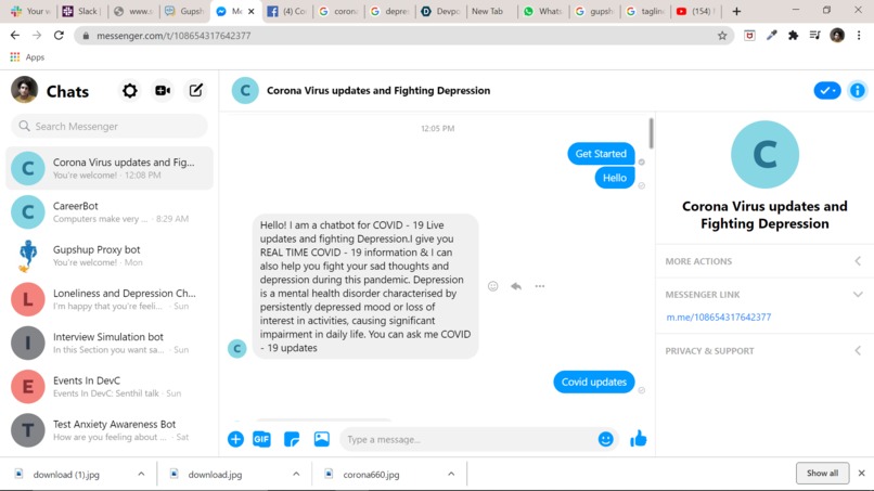 COVID-19 LIVE UPDATES AND HELP TO FIGHT DEPRESSION CHATBOT – screenshot 4