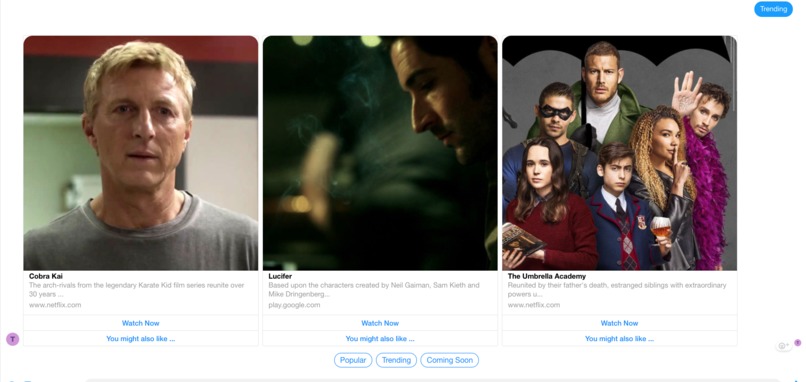 WhatzOnTV -  Voice-enabled FB Messenger bot for TV lovers – screenshot 2
