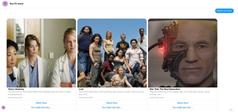 WhatzOnTV -  Voice-enabled FB Messenger bot for TV lovers – screenshot 3