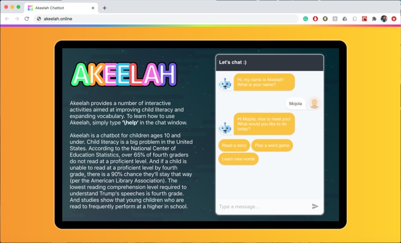 Akeelah: The Literacy Chatbot – screenshot 1