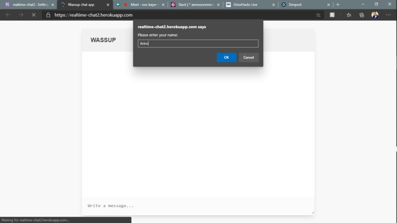 Wassup chat application – screenshot 1