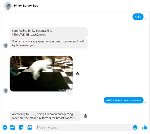 Pinky-Bunny-Bot: Conversing To End Breast Cancer – screenshot 1