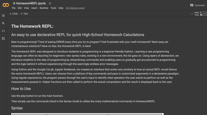The Homework REPL – screenshot 1
