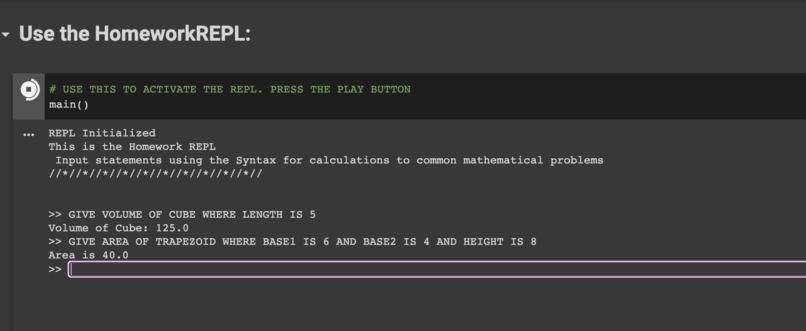 The Homework REPL – screenshot 2