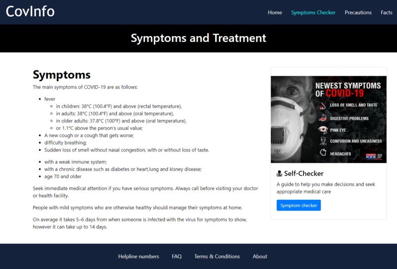 CovInfo Website  – screenshot 2